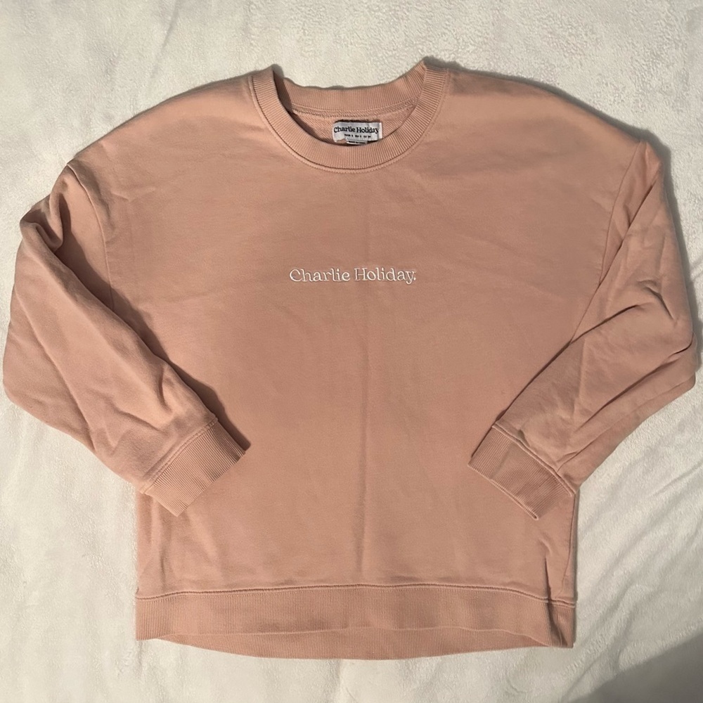 Charlie Holiday Dusty Pink Crew Neck Embroidered Pullover Sweatshirt Women S 2